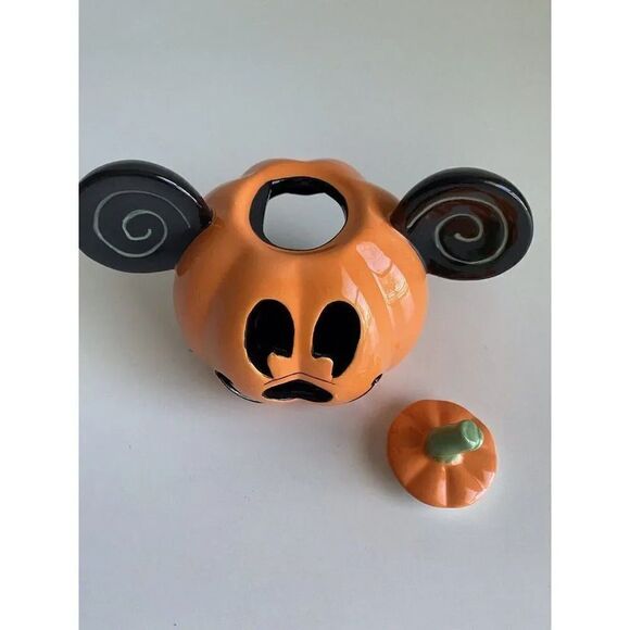 DISNEY Mickey Mouse HALLOWEEN Pumpkin Votive Candle Holder Tea Light Ceramic NEW - Picture 3 of 9